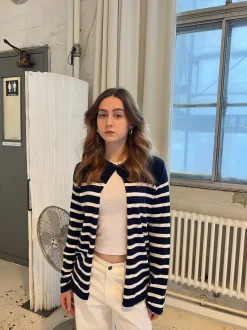 Design By Si Xenia cardigan med striber - Navy/hvid Outlet