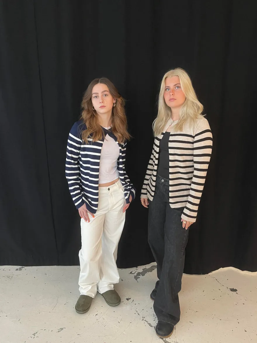 Design By Si Xenia cardigan med striber - Navy/hvid Outlet