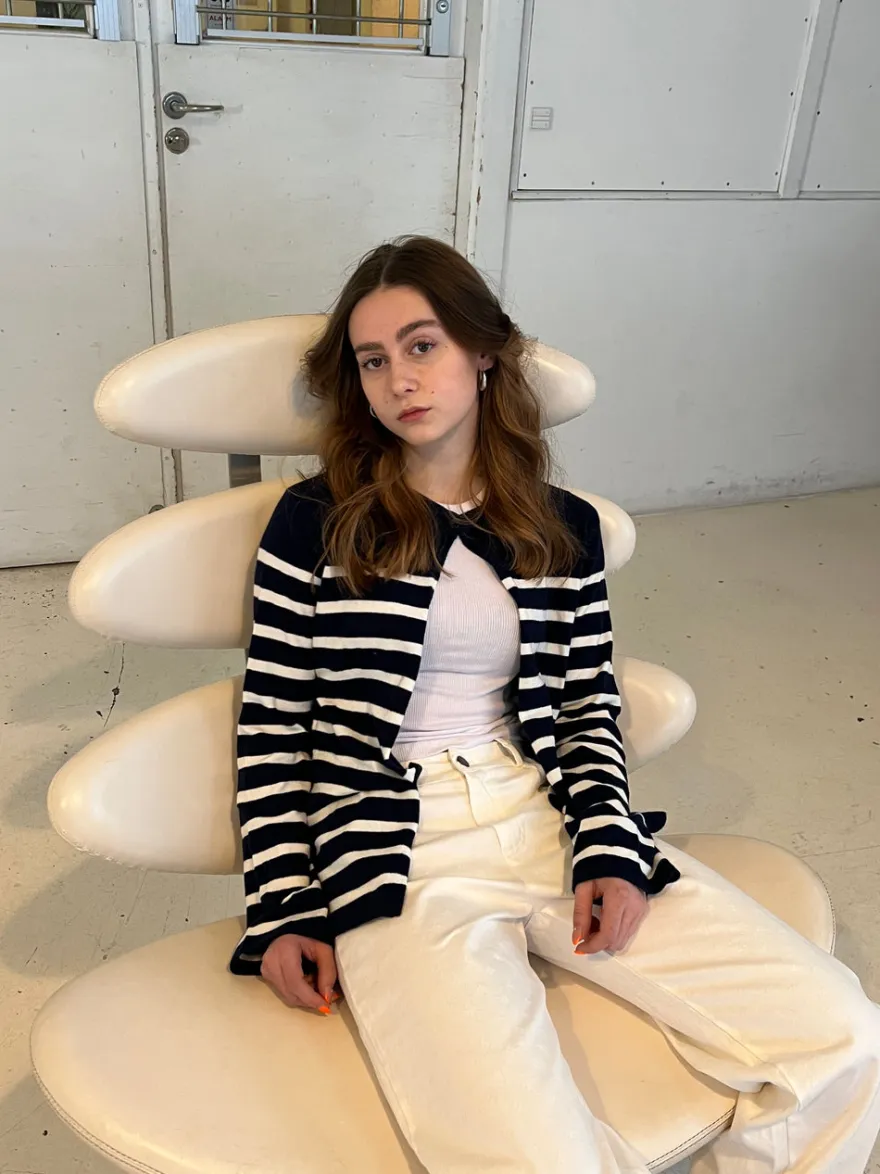 Design By Si Xenia cardigan med striber - Navy/hvid Outlet