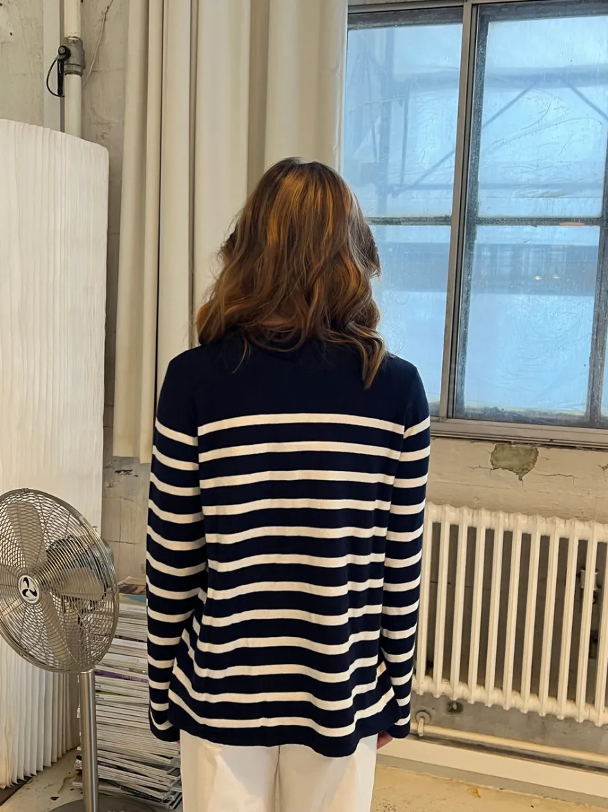 Design By Si Xenia cardigan med striber - Navy/hvid Outlet