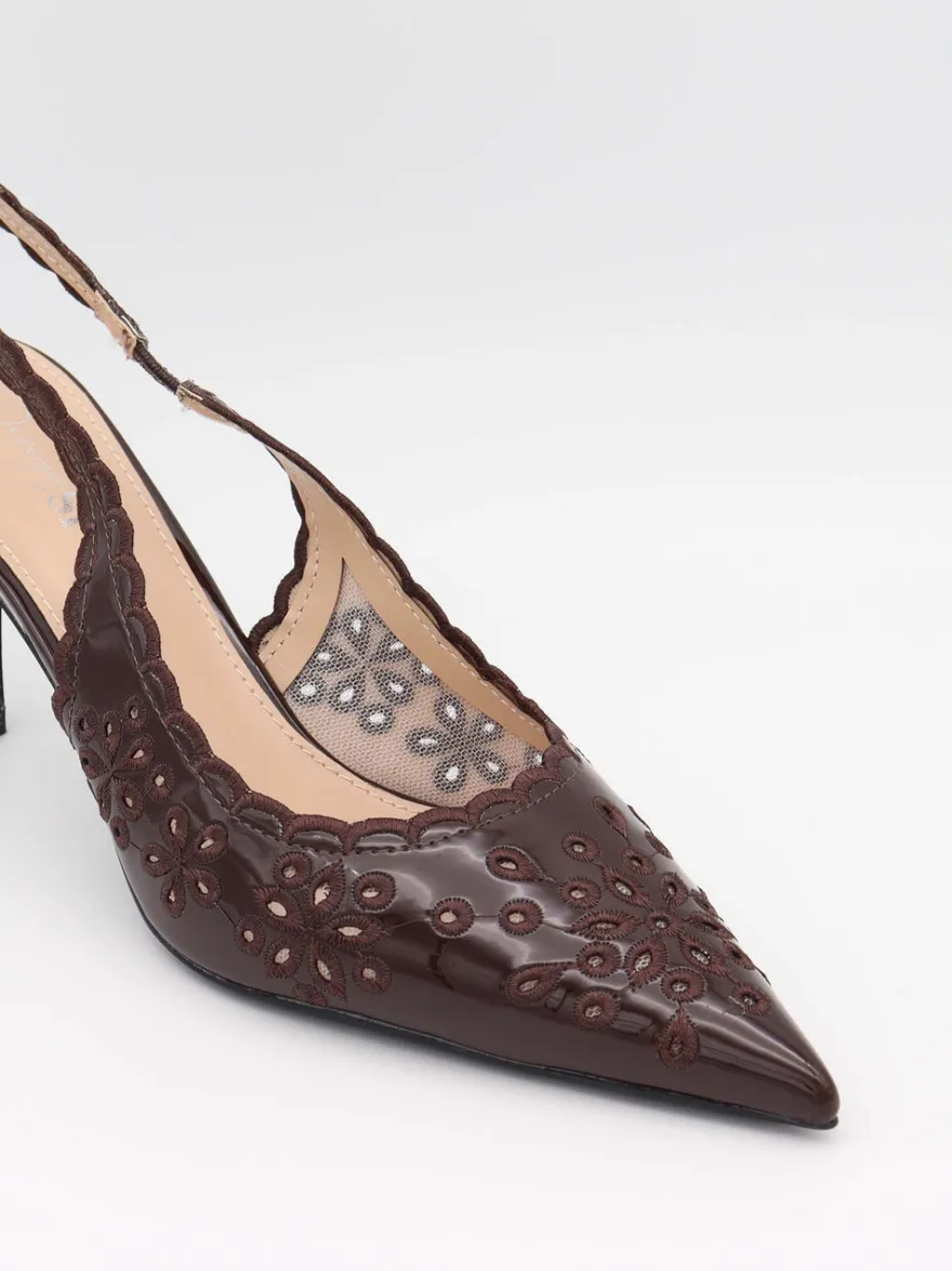 Design By Si Ydun slingback hæle med detaljer - Mørkebrun Online