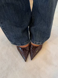 Design By Si Ydun slingback hæle med detaljer - Mørkebrun Online
