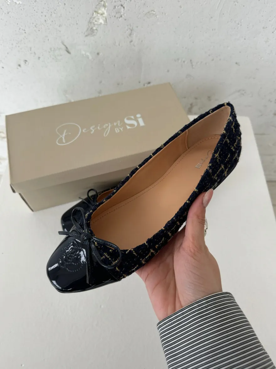 Design By Si Zamora ballerina sko med mønster og sløjfe - Navy Outlet