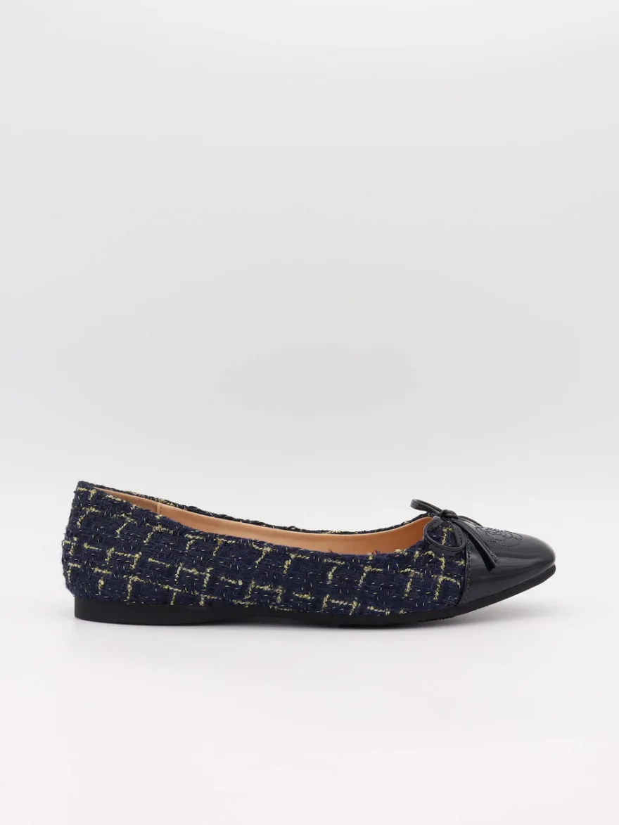 Design By Si Zamora ballerina sko med mønster og sløjfe - Navy Outlet