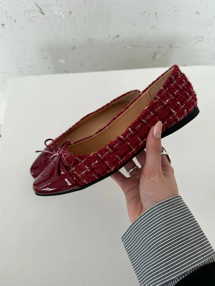 Design By Si Zamora ballerina sko mønster og sløjfe - Rød Sale