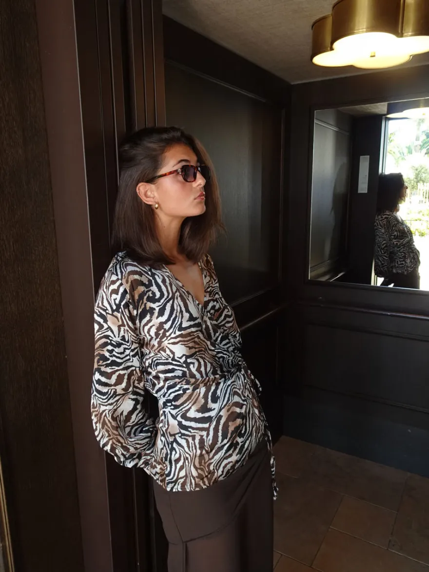 Design By Si Zebriana bluse med zebra print - Brun/hvid/sort Best
