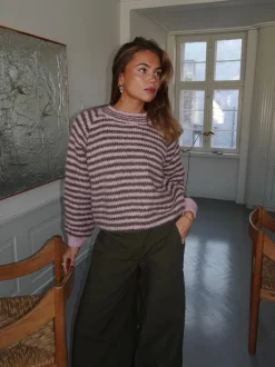 Design By Si Zeya striktrøje med striber - Lyserød/taupe Outlet