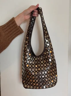 Design By Si Zula håndtaske med nitter - Brun Clearance