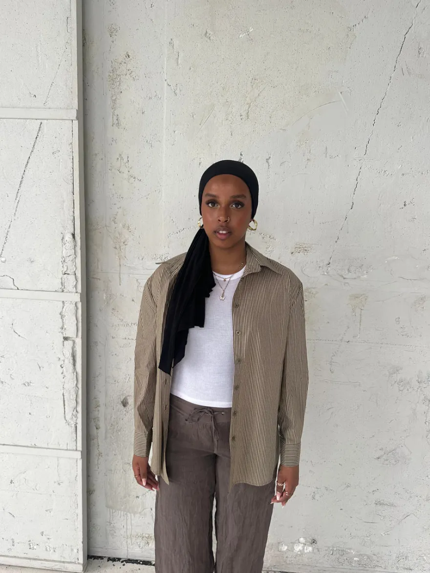 Design By Si Zuri skjorte med striber - Kaki/beige Clearance